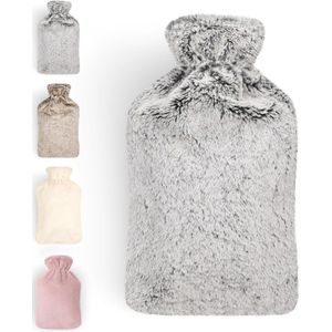 Riokem ® Luxueuze Warmwaterkruik met Fluweelzachte Hoes en Natuurlijke Rubberen Inhoud 1,5L - Grijs