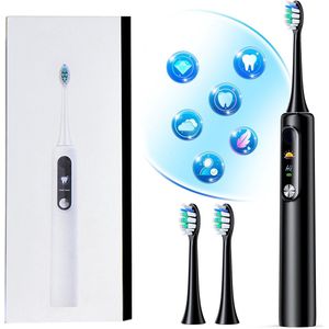 Gloovon - Smart Elektrische Tandenborstel - Kleurenscherm - DIY-Modus - 39.840 VPM - 30 Dagen Accu - Incl. 2 Opzetborstels - USB-C - Zwart