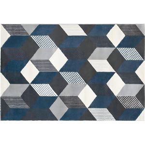 OZAIA Tapijt geometrisch design CARRIO - Polypropyleen - 160 x 230 cm - Grijs, wit en blauw L 160 cm x H 1 cm x D 230 cm