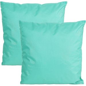 Anna's collection Buiten of tuin sier kussens - 2x - aqua blauw - 60 x 60 cm - binnen/buiten - zitkussens tuinbank