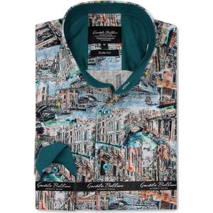 Heren Overhemd - Slim Fit - The Art of Portrait - Groen - Maat 3XL