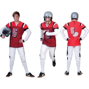 Funny Fashion - Rugby & American Football Kostuum - American Football Highschool Quarterback - Man - Rood - Maat 48-50 - Carnavalskleding - Verkleedkleding