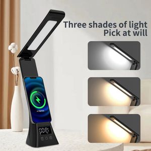 Bureaulamp-Bureaulamp led- Leeslamp -Elektronische klok- Oplaadbaar - Dimbaar -Timer - Opvouwbaar - Smart Touch – Zwart