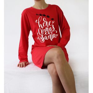 Temptation Dames Nachthemd - 100% Katoen - Kerst - Rood - Maat S