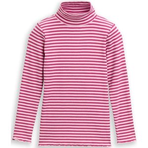 TOM TAILOR - Shirt - Donkerroze/Wit - Slanke Pasvorm - Lange Mouw