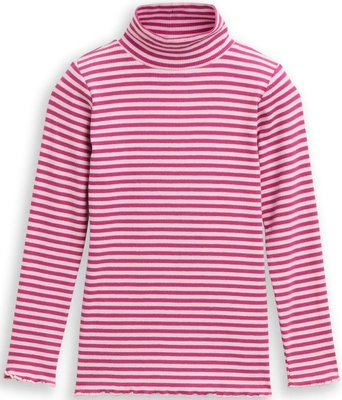 TOM TAILOR - Shirt - Donkerroze/Wit - Slanke Pasvorm - Lange Mouw