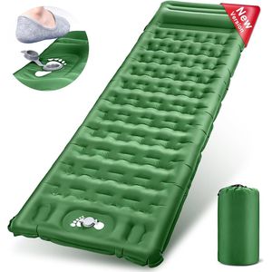 Zelfopblazende slaapmat voor outdoor, camping, luchtmatras met voetpomp, ultralicht voor 1 persoon, waterdicht, voor tent, wandelen, backpacking, trekking, groen