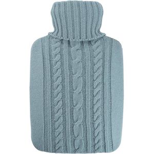 Klassieke warmwaterkruik 1,8 l met gebreide hoes pastelblauw