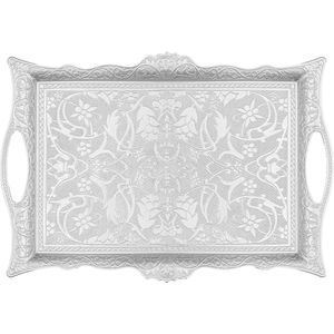 Ottomaanse Turkse Zamak dienblad met traditionele motieven Ideaal voor koffie- en theeblad voor zes personen (36,8 x 25,0 cm) (zilver)