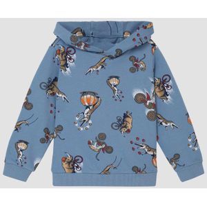 Sweatshirt - Katoenmix - All-over Print - Vaste Capuchon - Geribde Boorden