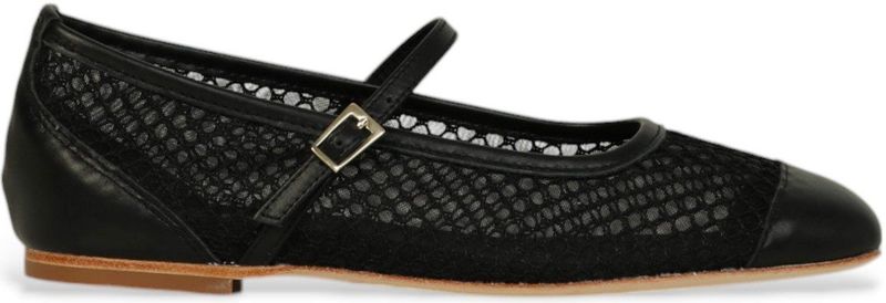 Alpe - 542013 - Ballerina's - Zwart - Leer - Plat - Gesp - Casual