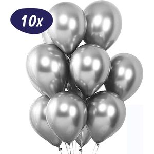 Luxe Chrome Ballonnen – Zilveren Ballon - Metallic Silver Chroom – Verjaardag Versiering – Mirror Latex Helium Ballonnenset – Discobal Effect - Geschikt voor Ballonnenboog en Pilaar – Disco Feestje – 10 stuks