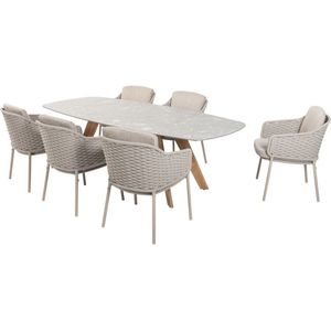 Montana Eros keramiek Terrazzo dining tuinset 240x103xH75 cm 7 delig teak latte 4 Seasons Outdoor