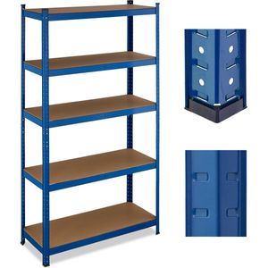 stellingkast - 500 kg - staal - 180 x 100 x 40 cm - 5 planken - opbergrek garage - blauw