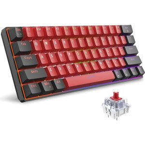 Mini mechanisch gaming toetsenbord 60% met rood verlichte toetsen - perfect voor PC en laptop