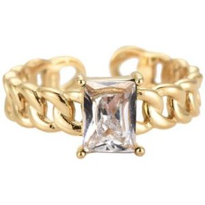 Paula cube Ring - Dottilove - One Size - Diamant detail - 14k Goud Verguld
