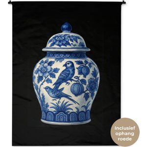 Wandkleed 120x160 cm - Wanddoek Pot - Delfts Blauw - Bloemen - Wandtapijt - Wandkleden