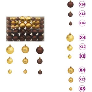 vidaXL Kerstballen - Glanzend - Kunststof - 3 cm - 4 cm - 6 cm - Bruin - Brons - Goud - Kerstbalhaakjes