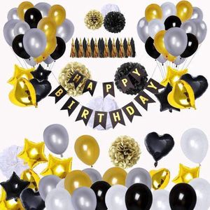 JDBOS ®  Verjaardag versiering GOUD - XXL pakket - Ballonnen - Pompoms - Voor elke leeftijd!