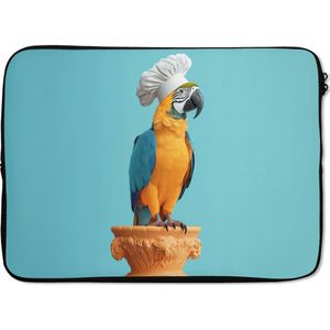 Laptophoes 13 inch - Papegaai - Koksmuts - Grappig - Vogel - Laptop sleeve - Binnenmaat 32x22,5 cm - Zwarte achterkant