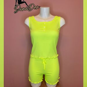 Dames Pyjama Loungewear Set - Neon Green