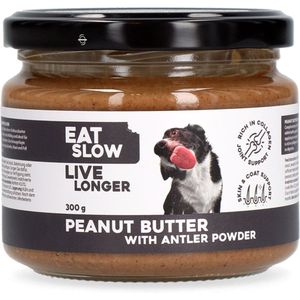 Eat Slow Live Longer Pindakaas met Geweipoeder - 300 g – Aanvullende Diervoeder voor Honden – Hondensnack – Rijk aan Collageen – Ter ondersteuning van Gewrichten, Huid, Vacht en Vertering – Natuurlijke Smaak