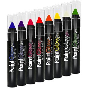 PaintGlow - UV Face & Body Paint Stick - Blacklight verf - Festival make up - Multicolor - 8 stuks