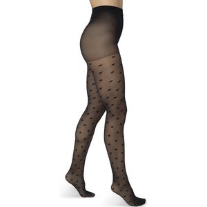 Bonnie Doon Dames Stippen Panty 30 Denier Off White maat S/M - Chique Panty - Stip Dessin - Brede Boord - Comfort - Stipjes - Gestipte Print - Little Dots Tights - Feestelijk - Gebroken Wit - Ecru - Crème - Ivory - BP201910.250