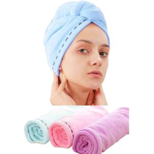 3-pack microvezel haardrooghanddoek, wikkelhanddoek, superabsorberende twist-tulband, sneldrogende haarkappen met knopen en lus, droogkap voor haar, geschikt voor badkamer en kapsalon (Roze Blauw Paars)