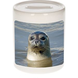 Dieren grijze zeehond foto spaarpot 9 cm jongens en meisjes - Cadeau spaarpotten grijze zeehond zeehonden liefhebber