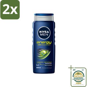 NIVEA MEN - Douchegel - Energy - 500 ml - Voordeelverpakking - 2 stuks - Mintextract - Frisheid