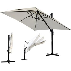 Vrijdragende parasol voor tuinterras, hangende banaanparasol, zonnescherm met UV 50+ bescherming, 360° rotatie, verstelbare kanteling, zwengel voor openen en sluiten, Beige