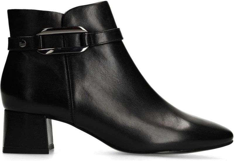 Manfield - Zwarte Leren Enkellaarsjes - Met Hak - Dames