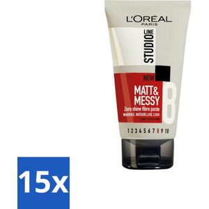15 x L'Oréal Studio Line Matt & Messy Zero Shine Fibre Paste 150 ml - Haarproducten - L'Oréal Paris - Studio Line - Matt & Messy