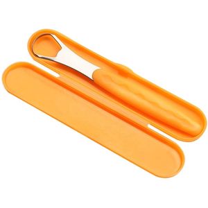 Tongreiniger - Tongschraper - Tongschraperset - Tongschraper met reisetui - Met antislip handvat - Voorkomt slechte adem - Mondhygiëneset - Voor volwassenen en kinderen - Voor het reinigen van de mond - Oranje, zilver