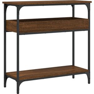 The Living Store Wandtafel met schap 75x29x75 cm bewerkt hout bruin eikenkleur - Haltafel - Wandtafel - Industrieel Design - Houten Tafel - Metalen Frame