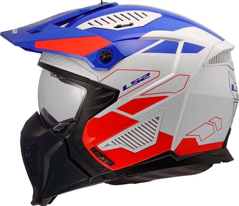 LS2 - OF606 Drifter - Helm - Wit Blauw Rood - Inclusief Helder en Smoke Zonnevizier