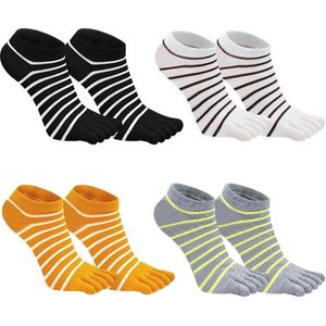 Html content nodig - 4 paar gestreepte damessokken teensokken van katoen - Grijs Small-Medium .