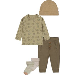 Dirkje - Noppies - Kledingset - Broek Groen - Shirt Groen met leeuwtjes - Muts Nevel - Sokjes - Maat 62