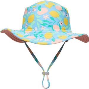 Snapper Rock - Omkeerbare UV-buckethoed voor meisjes - UPF50+ - Lemon Drops - Blauw/Roze - maat S (46CM)