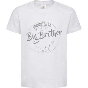 Shirt Aankondiging zwangerschap Promoted to Big Brother 2025 | korte mouw | Wit/grijs | maat 110/116 zwangerschap aankondiging bekendmaking Baby big bro brother