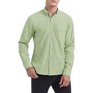 Heren Oxford Overhemd Casual Lange Mouwen Effenkleurige Button-Down Met Zakje