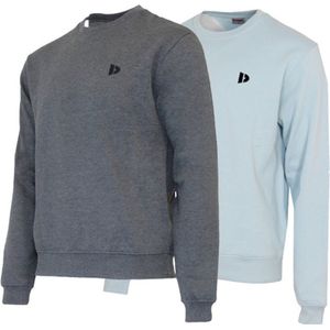 2-Pack Donnay - Fleece sweater ronde hals (Dean) - Sporttrui - Heren - Charcoal-marl/Light blue (494) - maat XXL