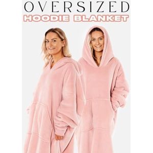 Extra Lange Oversized Deken Hoodie Draagbare Gooi Met Zakken Mouwen Zachte Sherpa Fleece Wearable Gooi Giant Sweatshirt, Blush Pink