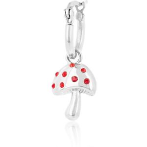 OOZOO Jewellery - Zilverkleurig/rode oorring met een paddenstoel bedeltje - SE-3009