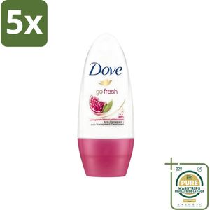 5 x Dove - Deodorant - Roll-on Go Fresh Granaatappel - Frisse geur - 50 ml - Grootverpakking - Dove Go Fresh Granaatappel Roll-on - Deodorant Roll-on - Anti-transpirant - Frisse Geur - Okselbescherming