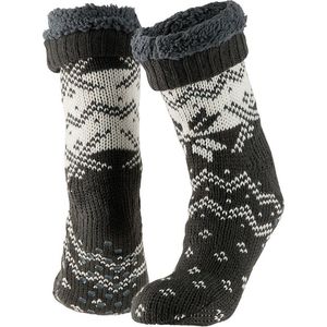 Apollo Huissokken/slofsokken Nordic print - grijs - heren - fleece gevoerd - maat 42-47 - extra warm