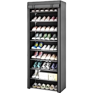 Opvouwbare Stoffen Kledingkast met 9 Legplanken – 160 x 58 x 28 cm – Grijs – FTXT-9