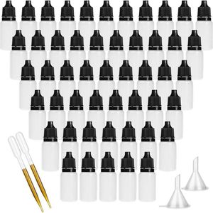 Oogdruppelflesjes 10ml - 50 stuks - Knijpfles - Vloeibaar druppelflesje - 10 ml flessen - Vloeistof - Stickers - Trechters - Reageerbuisjes