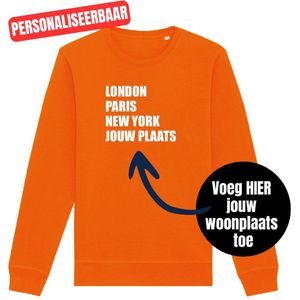 Sweater oranje S - London, Paris, New York, jouw woonplaats - Wit